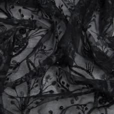 Тканина сітка вишивка з перлинами Лола чорна