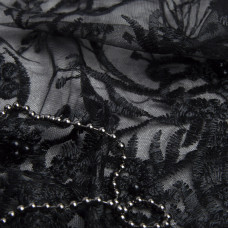 Тканина сітка вишивка з перлинами Лола чорна