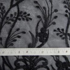 Тканина сітка вишивка з перлинами Лола чорна