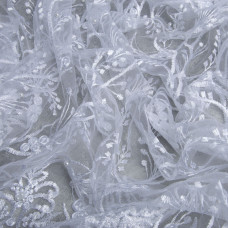 Тканина сітка вишивка з перлинами Лола біла