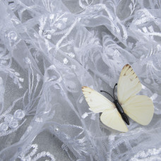 Тканина сітка вишивка з перлинами Лола біла