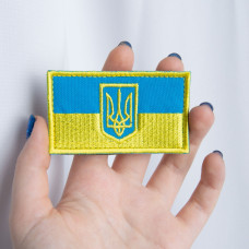 Шеврон на липучці Прапор з Тризубцем 4,5х8 см польова версія на кепку вишитий патч нашивка