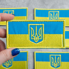 Шеврон на липучці Прапор з Тризубцем 4,5х8 см польова версія на кепку вишитий патч нашивка