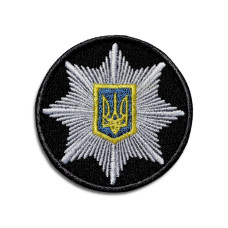Шеврон на липучці Кокарда Поліція кругла 6 см чорний, вишитий патч нашивка липучка