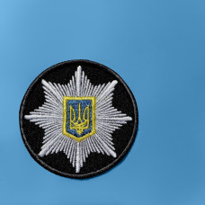 Шеврон на липучці Кокарда Поліція кругла 6 см чорний, вишитий патч нашивка липучка