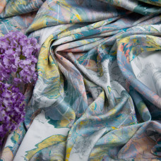 Ткань атлас шелк сатин Armani Arti квіти лимон