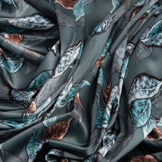 Ткань плательная атлас шелк осінь сіро/зелен