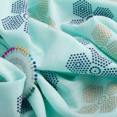 Тканина костюмна під льон із напиленням квітка бірюза