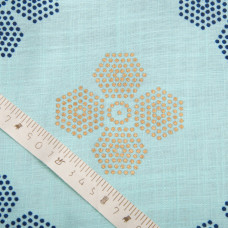 Тканина костюмна під льон із напиленням квітка бірюза