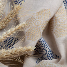 Тканина костюмна під льон із напиленням квітка беж