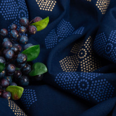 Тканина костюмна під льон із напиленням квітка т/синя