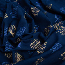 Тканина костюмна під льон із напиленням дерева т/синя