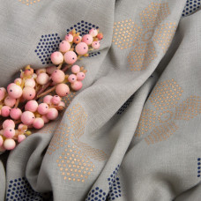 Тканина костюмна під льон із напиленням квітка полін