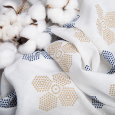 Тканина костюмна під льон із напиленням квітка молоко