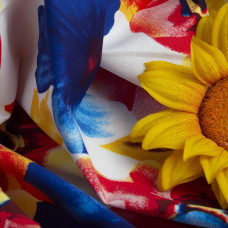 Ткань поплин стрейч гібіскус синій