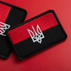 Шеврон на липучці Прапор УПА з тризубом 4,5х7 см вишитий патч нашивка червоно чорний