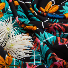 Тканина плательна штапель манстера чорна/синя