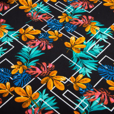 Тканина плательна штапель манстера чорна/синя