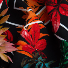 Тканина плательна штапель манстера чорна/зелена