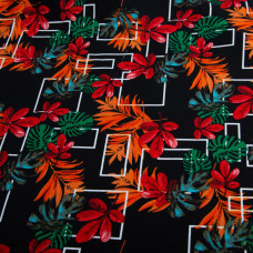 Тканина плательна штапель манстера чорна/зелена