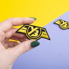 Шеврон на липучці УЗ Укрзалізниця 3х7 см золото вишитий патч нашивка Українська залізниця