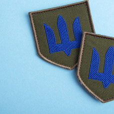 Шеврон на липучці Тризуб ЗСУ синій 7х7,5 см вишитий патч нашивка
