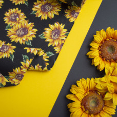Тканина декоративна FRANK з водовідштовхувальним просоченням  соняшник чорна
