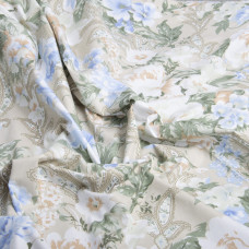 Тканина Тік для постільної білизни 2,2 м 100050 Квіти молоко блакитний