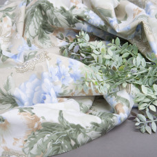 Тканина Тік для постільної білизни 2,2 м 100050 Квіти молоко блакитний