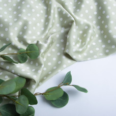 Тканина плательна атлас шелк Горошек білий на оливі