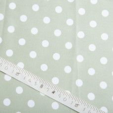 Тканина плательна атлас шелк Горошек білий на оливі
