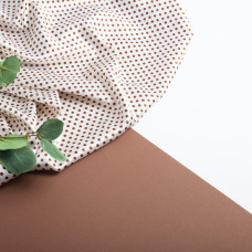 Тканина Атлас Горохи різнокольорові конфеті молоко/корич №1