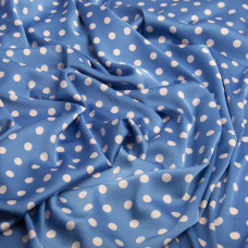 Тканина плательна атлас шовк Горошок білій на блакитній