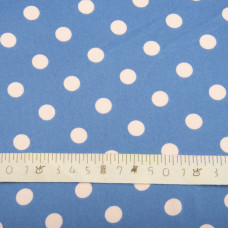 Тканина плательна атлас шовк Горошок білій на блакитній