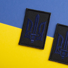Шеврон на липучці Тризуб УПА синій на чорному 4х6 см вишитий патч нашивка