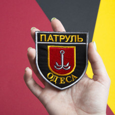 Шеврон на липучці Патруль Одеса 8х9 см червоний вишитий патч нашивка