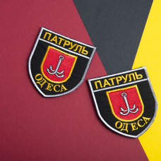 Шеврон на липучці Патруль Одеса 8х9 см червоний вишитий патч нашивка