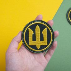 Шеврон на липучці Тризуб України 8 см хакі вишитий патч нашивка