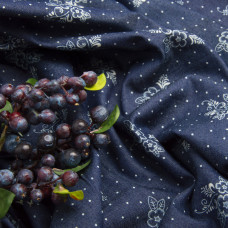 Тканина джинс із малюнком букет синій