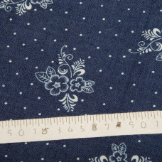 Тканина джинс із малюнком букет синій