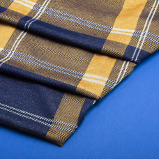 Тканина трикотаж жаккард металік V-1/1 клітина гірчиця/т/синя, У клітинку