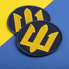 Шеврон на липучці Тризуб ЗСУ Морської піхоти 8 см синій вишитий патч нашивка