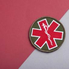 Шеврон на липучці кругла Медичного санітарного закладу 7,7 см вишитий патч нашивка медика