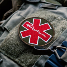 Шеврон на липучці кругла Медичного санітарного закладу 7,7 см вишитий патч нашивка медика