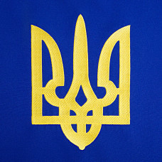 Прапор України 90х135 см з вишитим тризубом тканинний синьо-жовтий преміум якість