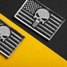 Набір шевронів 2 шт. із липучкою Прапор США з черепом сірий 5х8 см