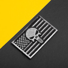 Набір шевронів 2 шт. із липучкою Прапор США з черепом сірий 5х8 см