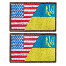Набір шевронів 2 шт з липучкою Прапор України та США 5х8 см вишитий патч подвійний Україна та Америка