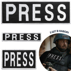 Набір шевронів 3 шт на липучці для журналістів Преса Press вишитий патч нашивка для працівників медіа та ЗМІ
