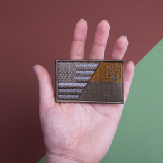 Набір шевронів 2 шт з липучкою Прапор України та США хакі 5х8 см вишитий патч нашивка Україна та Америка